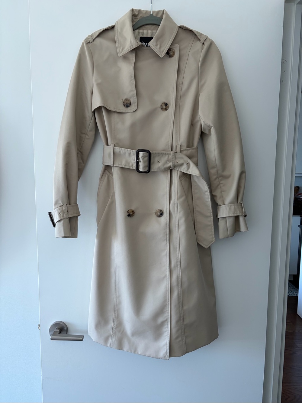 Zara Beige Double-Breasted Trench Coat with Belt